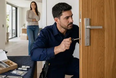 Chaveiro instalando uma fechadura nova em Garanhuns.